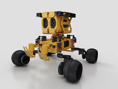 Yellow Robot Play Equipment With Big Eyes Black Wheels And Mechanical Structure 3d model