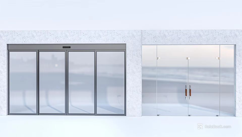 Modern Glass Doors With Sliding And Double Panel Design And Metal Frames 3d model 