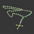 Shiny Blue Rosary Beads With Silver Cross Pendant On Dark Surface