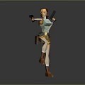 3D Low Poly Woman Model With Red Hair Blue Top Brown Shorts Holding Dual Guns