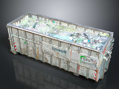 Industrial Metal Trash Dumpster Filled With Mixed Waste And Eco Labels 3d model