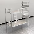 White Metal Frame Bunk Bed With Wooden Slats And Ladder For Dormitory Space