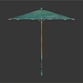 Light Blue Decorative Umbrella With Intricate Patterns White Trimmed Edges And Wooden Handle