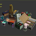 Assorted Weapon Ammunition Supplies Including Bullets and Open Storage Boxes 3d model