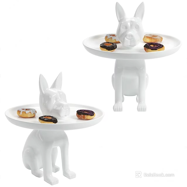 White Dog Shaped Decorative Round Tables With Donuts On Top 3d model