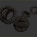 Stacked Off Road Tires With Deep Tread Patterns On Dark Reflective Background 3d model