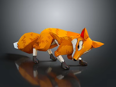 Modern Low Poly Orange Fox Sculpture With Geometric Design And Artistic Details 3d model