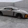 Sporty Gray And Orange Nissan GT-R Coupe With Widebody Design And Large Alloy Wheels
