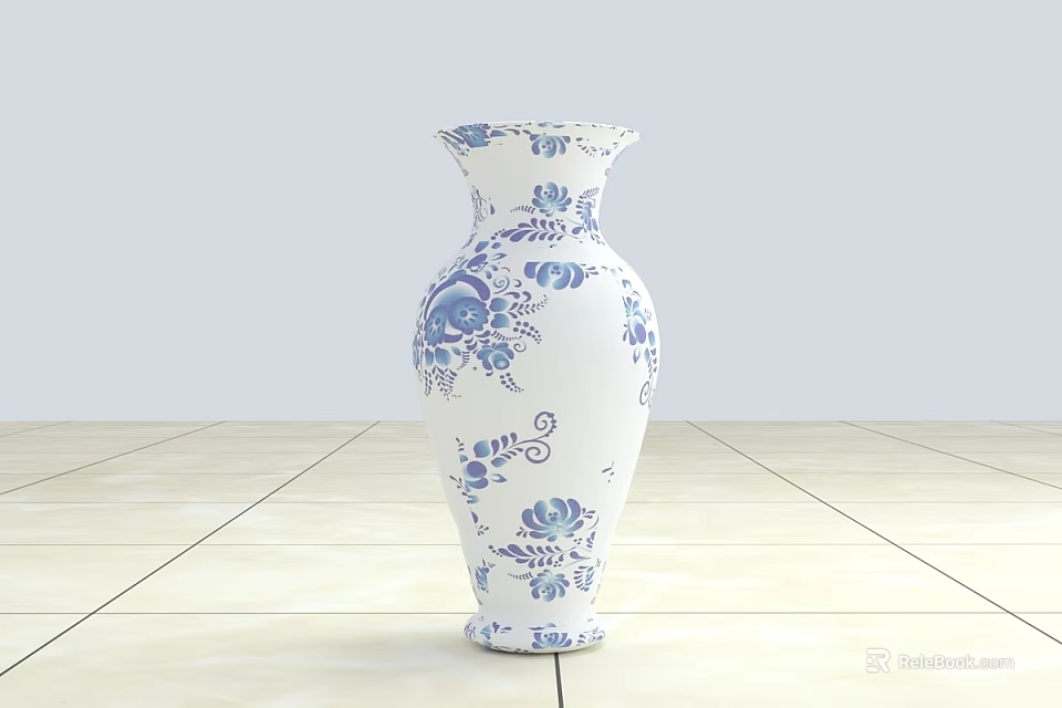 Classic Ceramic Vase With Blue Floral Patterns On Light Colored Floor 3d model 