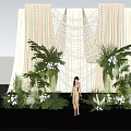 Elegant Wedding Decoration With White Drapes Hanging Ornaments Green Plants And Flowers