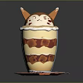 Cute Cartoon Character Sculpture Carving In Cup With Red Cheeks On Orange Saucer And Spoon