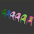 Bright Red And Green Plastic Single Chairs With Backrest And Armrests Arranged In A Row