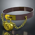 Brown Leather Strap With Heart Shaped Gold Lock And Chain Decoration