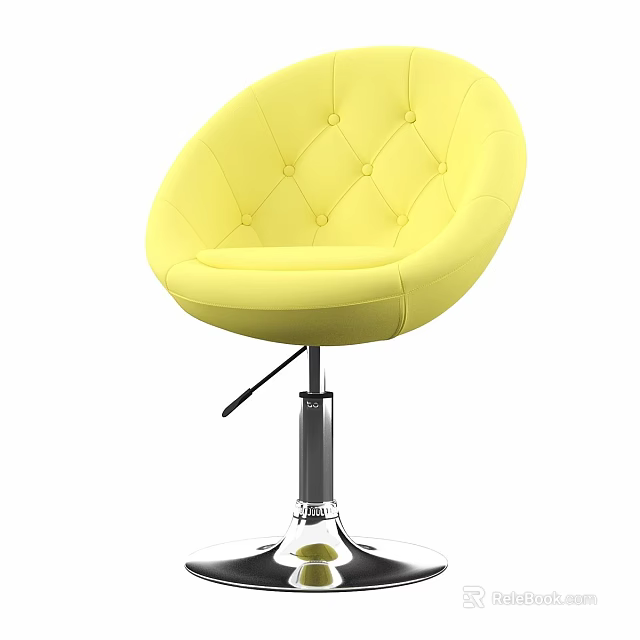 Yellow Tufted Accent Chair With Diamond Pattern And Swivel Metal Base 3d model 
