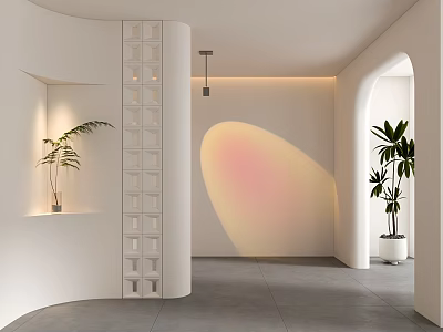 Modern Cream Entrance Prefabricated Brick Partition Sunset Lamp 3d model
