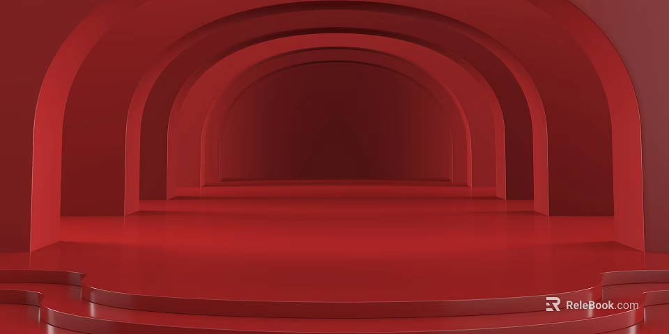 Red Arched Display Stage With Modern Minimalist Backdrop For Product Showcase 3d model
