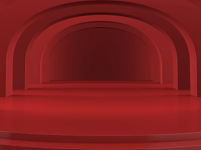 Creative space holiday activity background wall arched shape red festive net red clock background 3d model