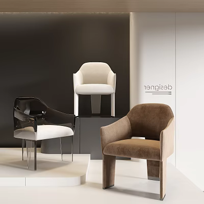 Modern Chair Set With Black Transparent Frame White And Brown Upholstered Seats In Minimalist Showroom 3d model