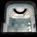 Modern Public Office Space With Broadcast Desk HNlive Logo Hexagonal Backdrop And Professional Lighting