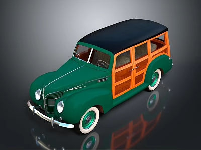 Vintage Green Station Wagon With Wooden Side Panels And Black Roof 3d model