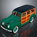 Vintage Green Station Wagon With Wooden Side Panels And Black Roof