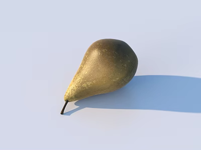 Fresh Pear with Yellowish Green Skin and Brown Spots on Light Blue Background with Shadow 3d model