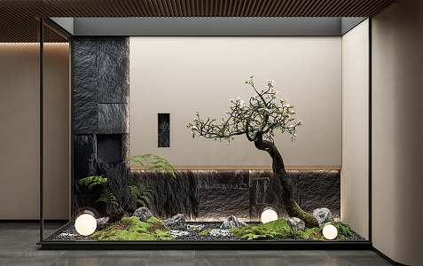 Modern landscape sketch Courtyard sketch Indoor landscape Landscape tree Plant combination Stone background wall Landscape stone 3d model