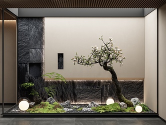 Modern landscape sketch Courtyard sketch Indoor landscape Landscape tree Plant combination Stone background wall Landscape stone 3d model