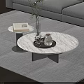 Round Marble Coffee Table With Tray Decorative Items Small Side Table Book And Green Plant 3d model