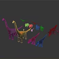 Colorful Dinosaur Models Featuring Various Species in Different Poses 3d model