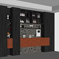Modern Wine Cabinet Design With Glass Doors LED Lighting And Wallpaper Background