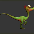 3D Cartoon Dinosaur Character With Green Body Red Crest And Big Eyes