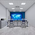 Professional Monitoring Room Interior With Control Workstation Display Screens And Equipment Cabinets