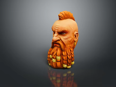 Woman Crafting Intricate Orange Sculpture With Mohawk And Braided Beard 3d model