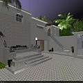 Courtyard Garden Outdoor Space With Large Tree Dining Set Swimming Pool And Plants