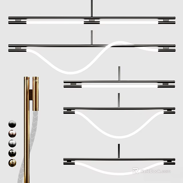 Modern Chandelier with Metal Frame Curved Lines and Decorative Balls in Hanging Design 3d model 