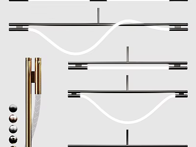 Modern Chandelier with Metal Frame Curved Lines and Decorative Balls in Hanging Design 3d model