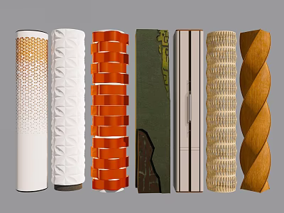 Various Decorative Columns With Different Textures And Patterns Design 3d model