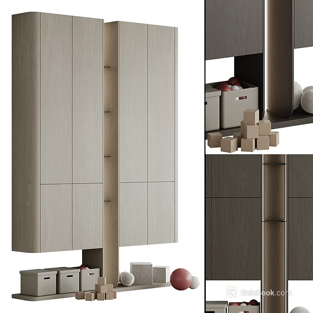 Modern Light Wood Entryway Cabinet And Side Cabinet With Storage Space And Doors 3d model 