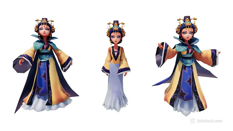 Game and Movie Characters in Traditional Chinese Style with Colorful Costumes and Elaborate Hairstyles 3d model 