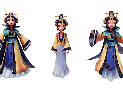 Game and Movie Characters in Traditional Chinese Style with Colorful Costumes and Elaborate Hairstyles 3d model