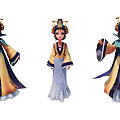 Game and Movie Characters in Traditional Chinese Style with Colorful Costumes and Elaborate Hairstyles