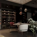 Elegant Modern Living Dining Room Interior With Red Sofa Dining Table And Decorative Painting