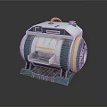 Futuristic Sci-Fi Machine With White Gray Body Yellow Stripes Spiral Top Gray Base Open Compartment