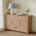 Wooden Console Table with Drawers Lamp Vase with Flowers and Magazines in Entryway