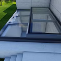 Detached Villa Exterior With Glass Skylight Green Lawn And Stone Steps