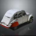 Snow Covered Vintage Classic Car With White Body Red Bumper And Green Wheels