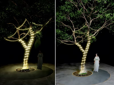 Decorative String Lights Wrapped Around Tree for Day and Night Ambiance 3d model