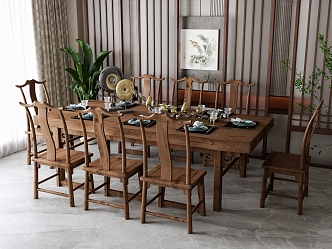 New Chinese Dining Table and Chair Combination 3d model