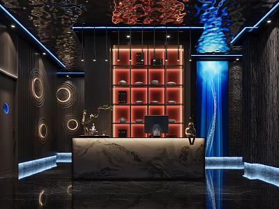 Modern KTV Lobby With Marble Reception Desk Decorative Lighting And Ambient Wall Effects 3d model